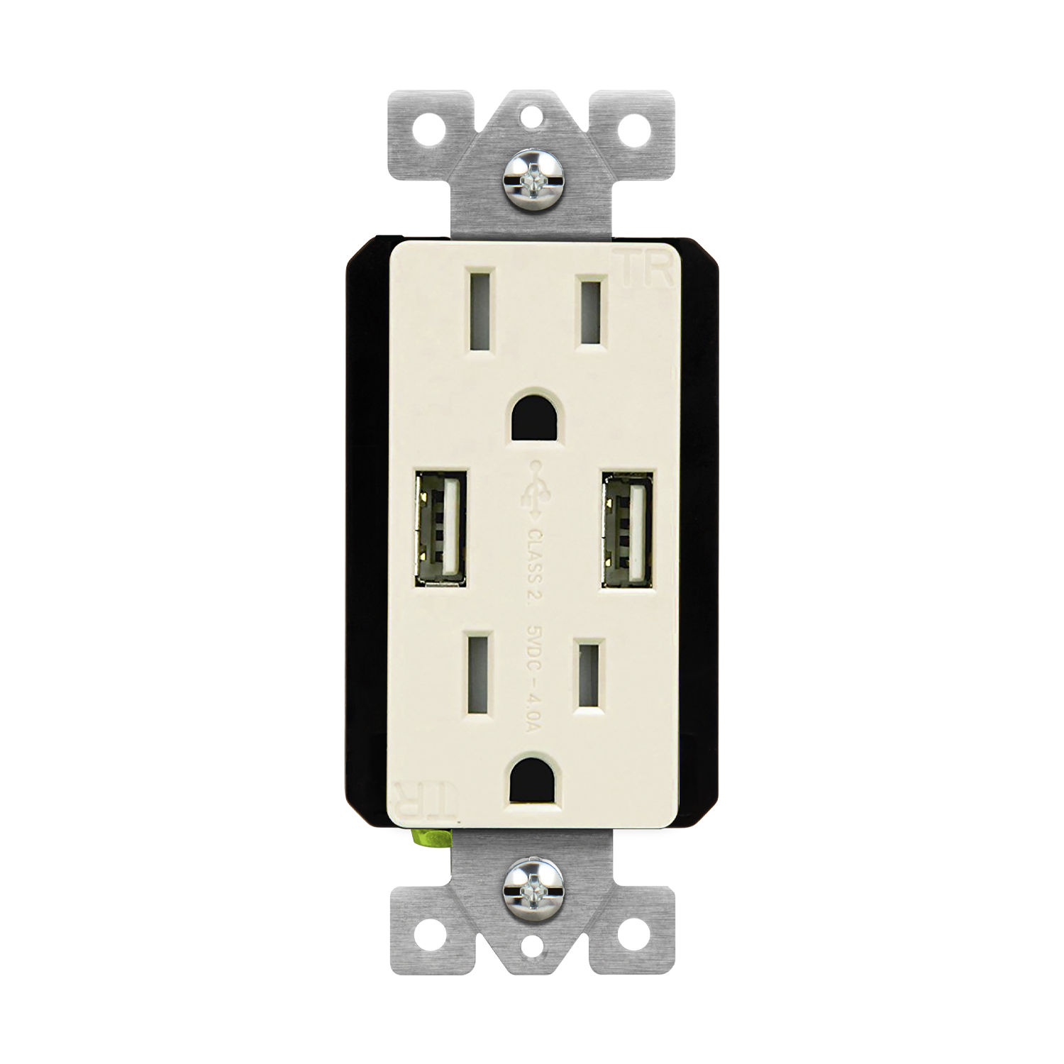 Enerlites 61501-TR2USB-CC-LA - Dual Type-A USB Charger with 15A Duplex Tamper-Resistant Receptacles and Interchangeable Face Covers - Light Almond