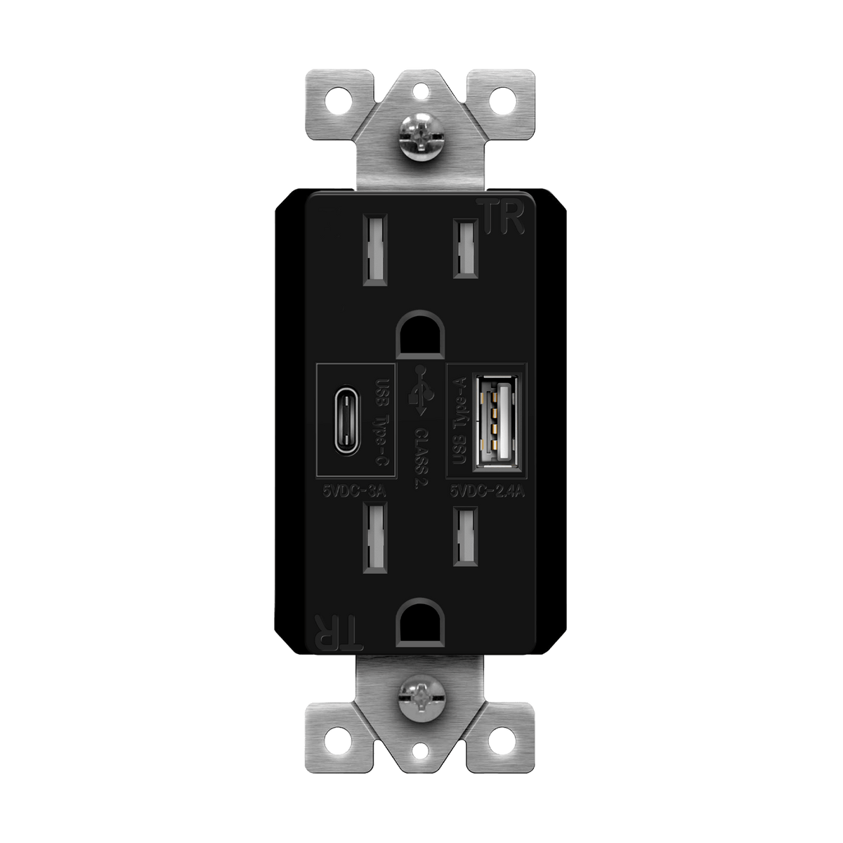 Enerlites 61501-TR2USB-1A1C-BK - USB Wall Outlet, USB-C and USB-A, 5.8amps, Tamper-Resistant 15A Duplex Receptacles - Black