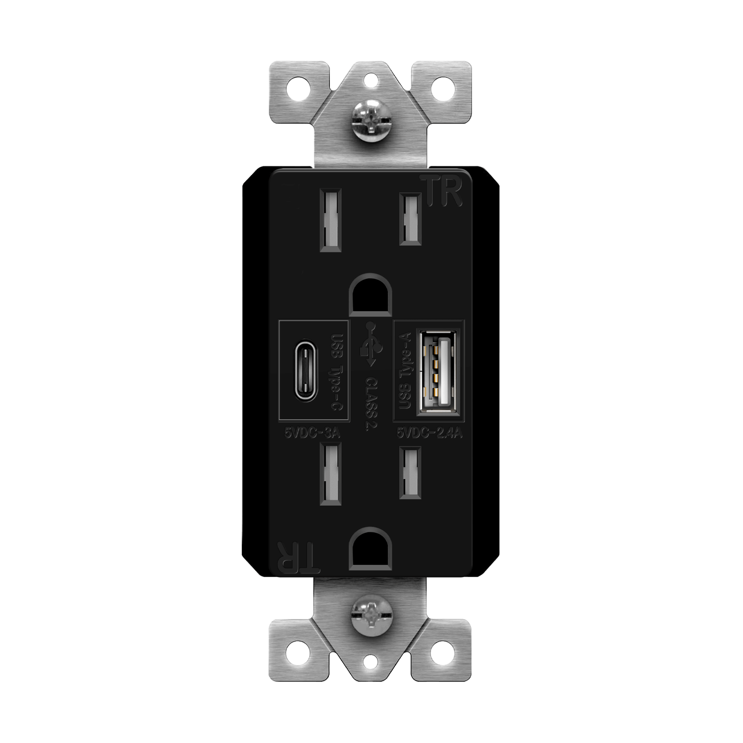 Enerlites 61501-TR2USB-1A1C-BK - USB Wall Outlet, USB-C and USB-A, 5.8amps, Tamper-Resistant 15A Duplex Receptacles - Black