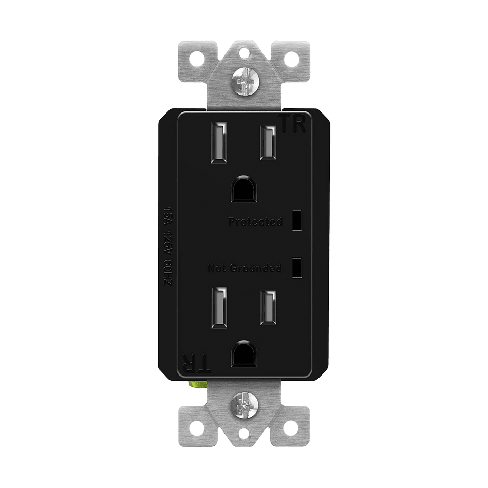 Enerlites 61501-TRSS-BK - Residential Grade 15A Tamper-Resistant Duplex Receptacle with Surge Suppressor - Black