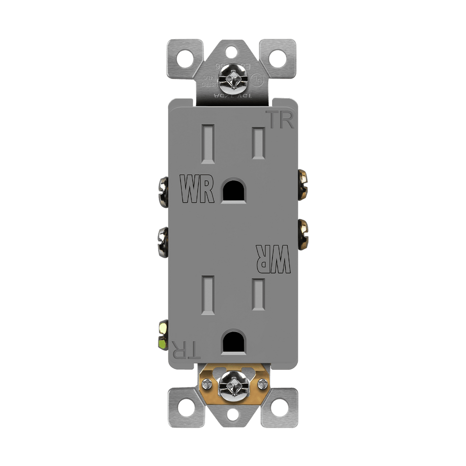 Enerlites 61501-TWR-GY - Decorator Receptacle, Tamper-Weather-Resistant - Gray