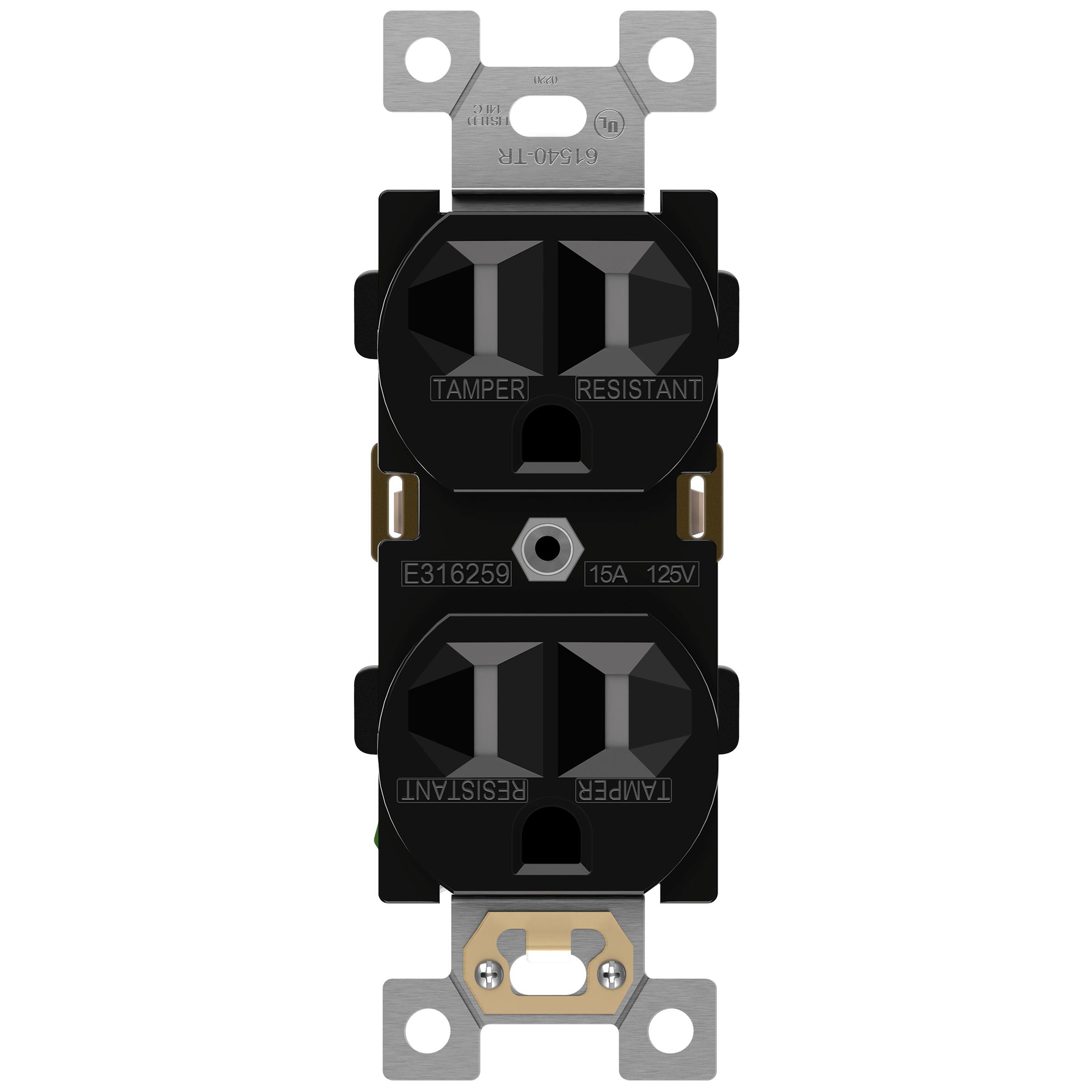 Enerlites 61540-TR-BK - Commercial Grade 15A Tamper-Resistant Duplex Receptacle, 5-15R - Black