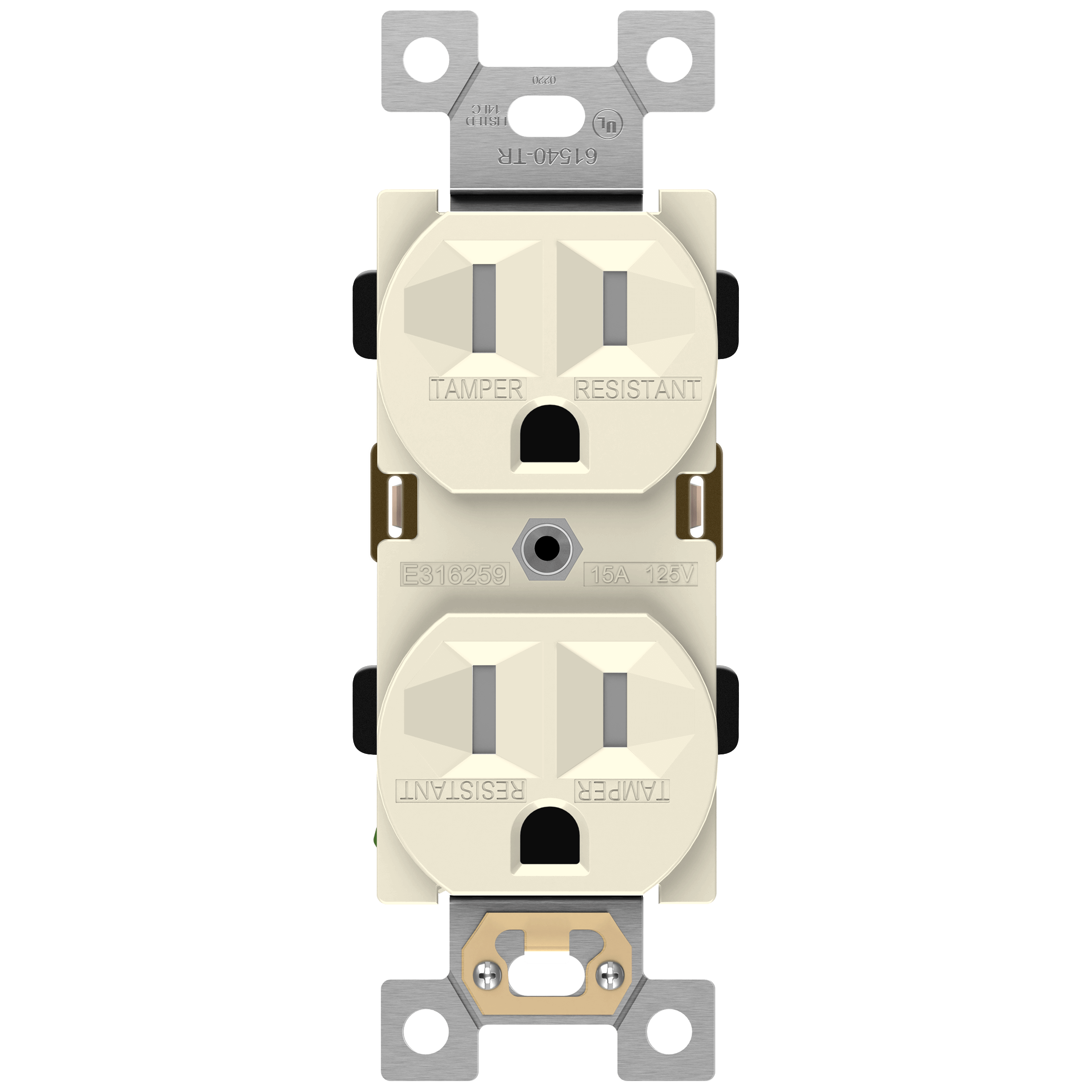 Enerlites 61540-TR-LA - Commercial Grade 15A Tamper-Resistant Duplex Receptacle, 5-15R - Light Almond