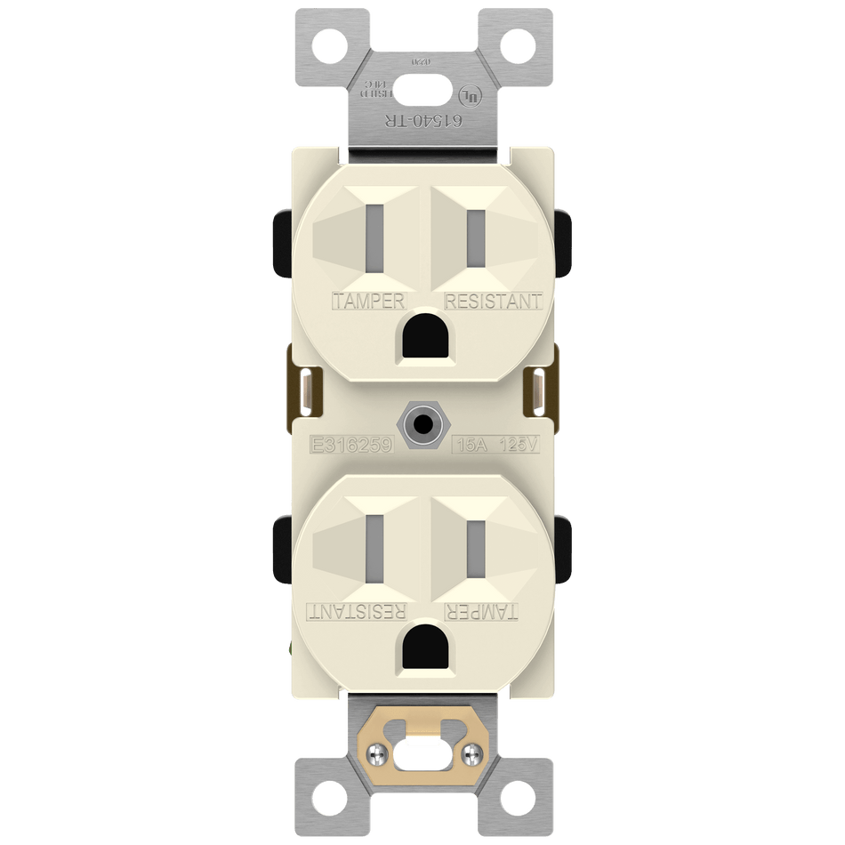 Enerlites 61540-TR-LA - Commercial Grade 15A Tamper-Resistant Duplex Receptacle, 5-15R - Light Almond