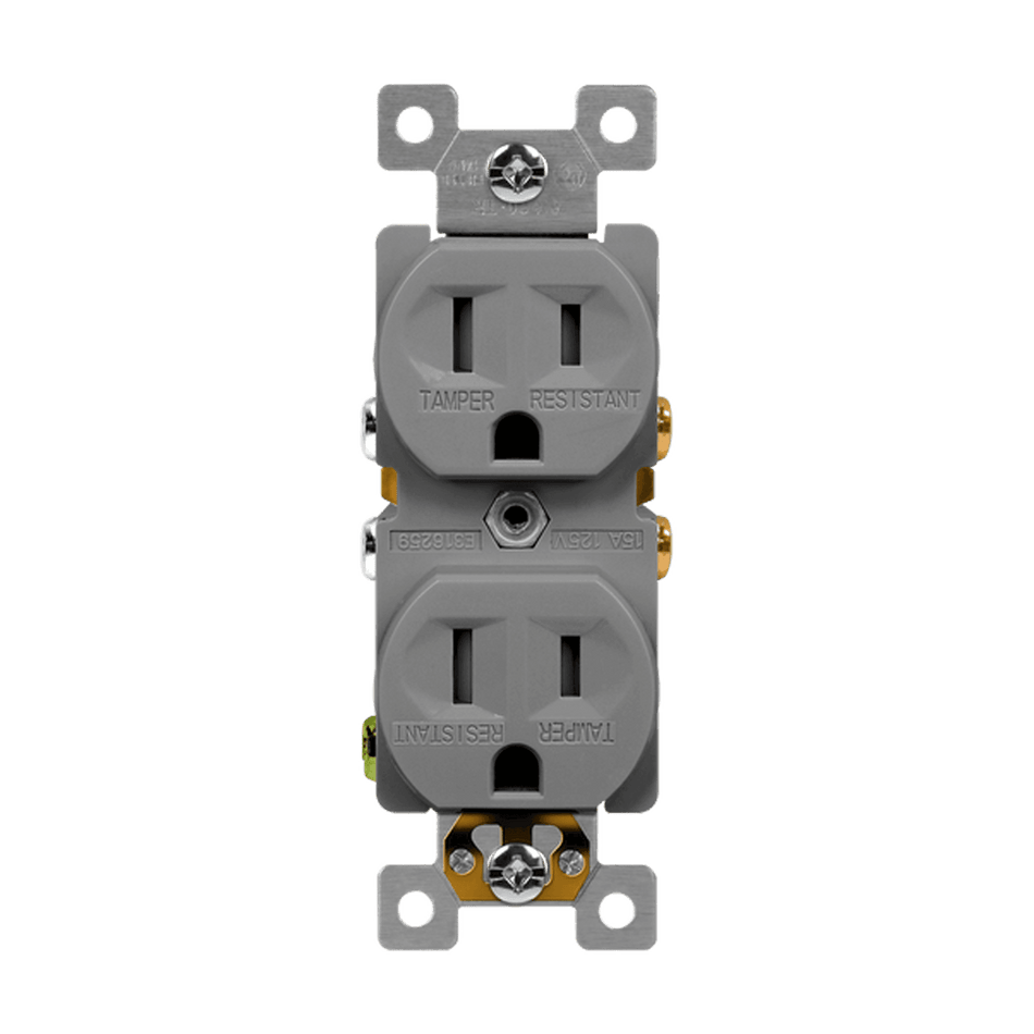 Enerlites 61580-GY - Residential Grade 15A Self-Grounding Duplex Receptacle - Gray