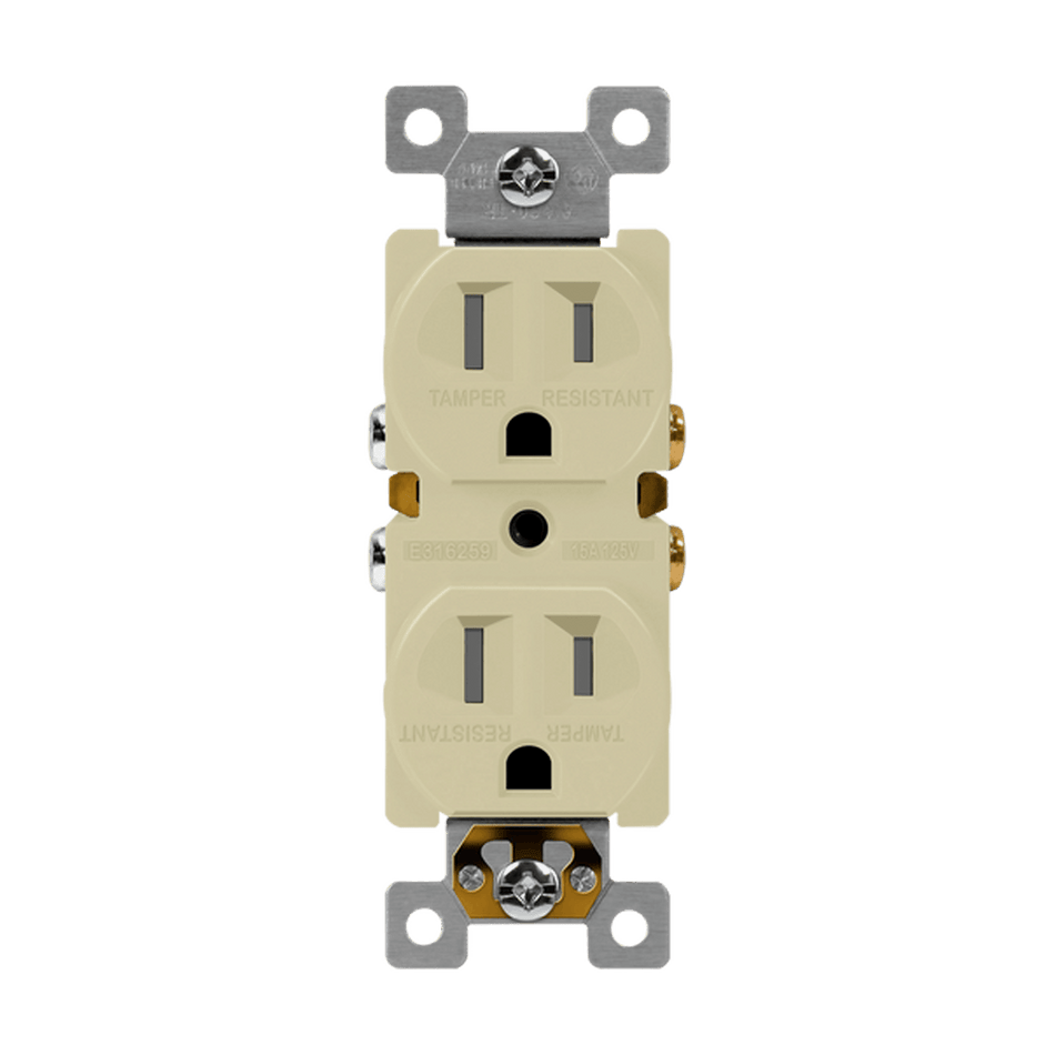 Enerlites 61580-I - Residential Grade 15A Self-Grounding Duplex Receptacle - Ivory