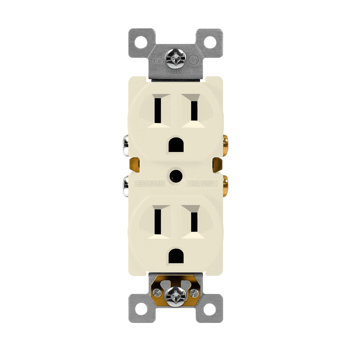 Enerlites 61580-LA - Residential Grade 15A Self-Grounding Duplex Receptacle - Light Almond