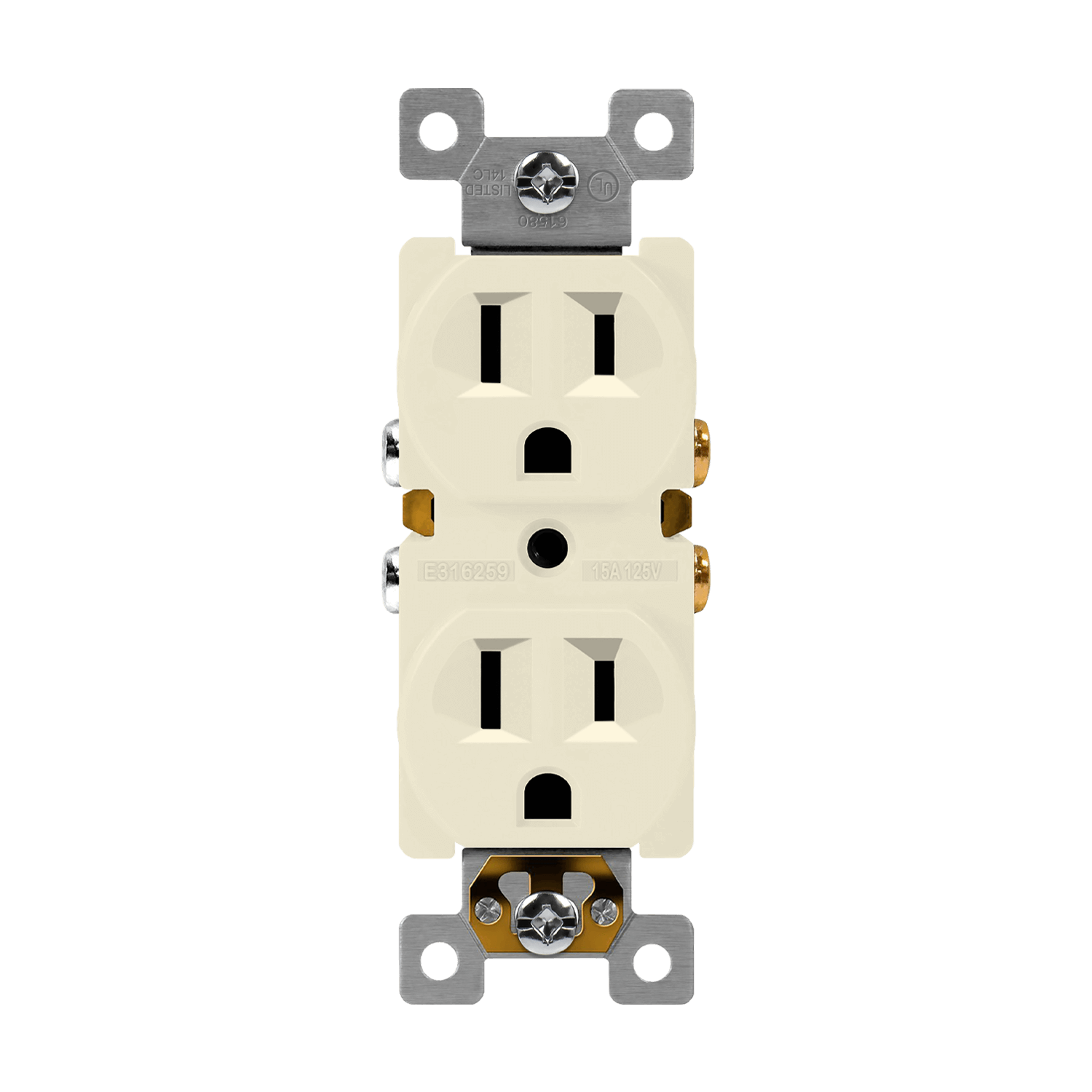 Enerlites 61580-LA - Residential Grade 15A Self-Grounding Duplex Receptacle - Light Almond
