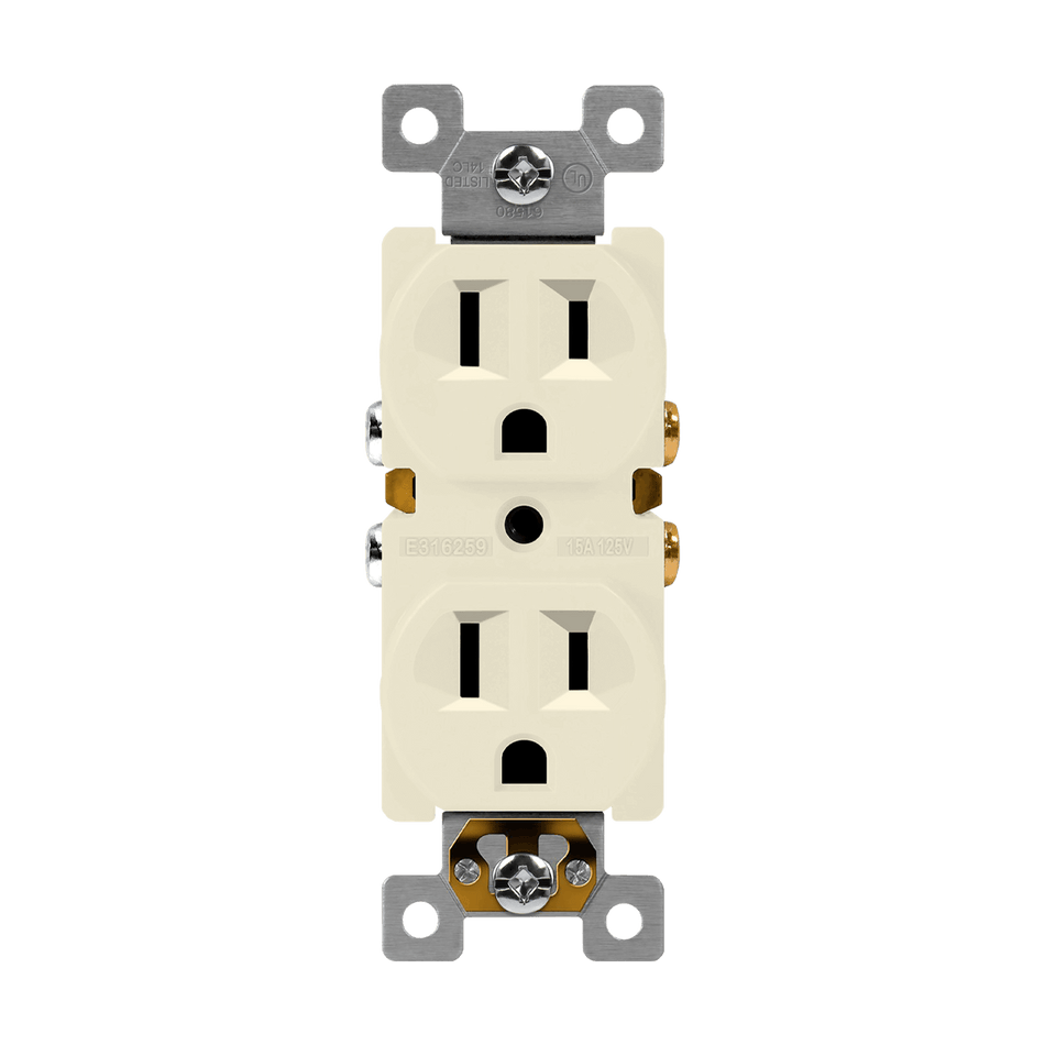 Enerlites 61580-LA - Residential Grade 15A Self-Grounding Duplex Receptacle - Light Almond