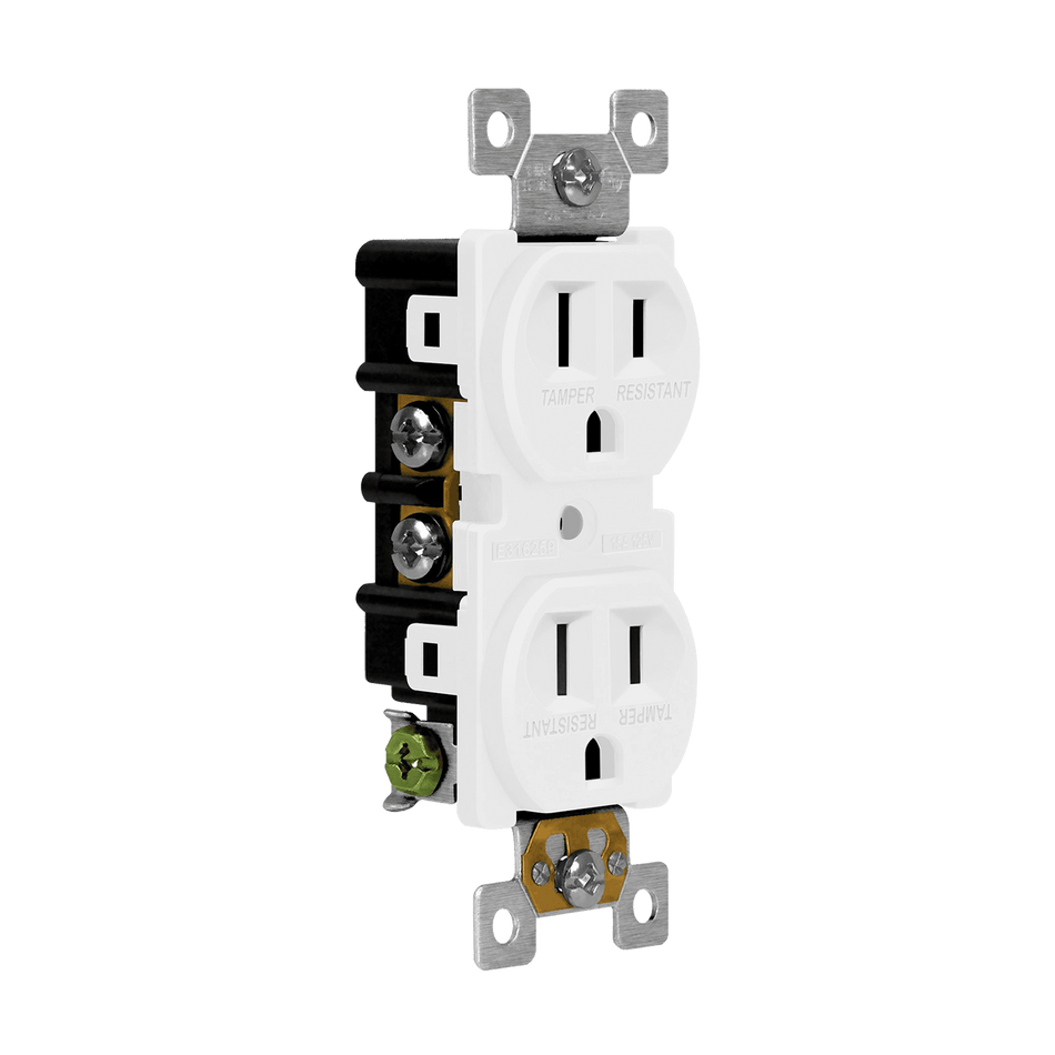 Enerlites 61580-TR-W - 15 Amp Tamper Resistant Duplex Receptacle Outlet - White TR 15A