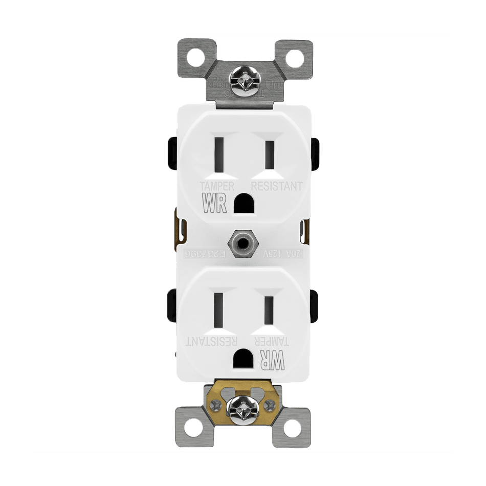 Enerlites 61580-TWR-W - Residential Grade 15A Tamper and Weather Resistant Duplex Receptacle, 5-15R - White