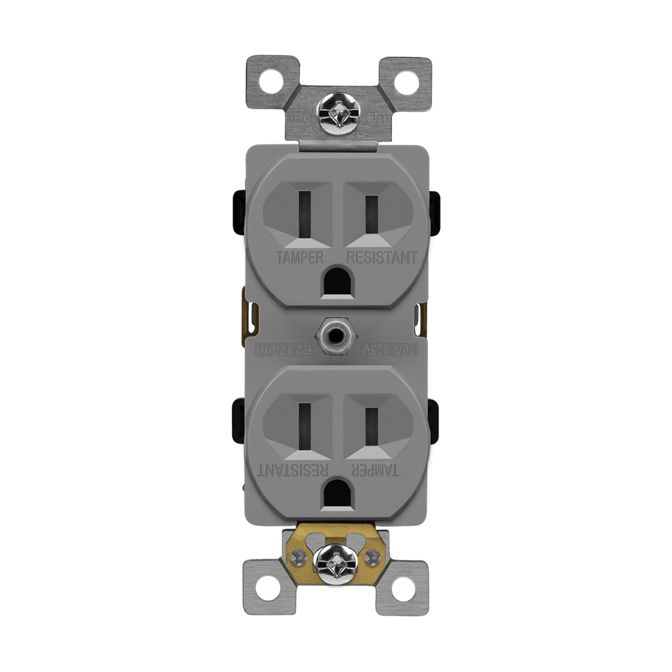 Enerlites 61580-TWR-GY - Residential Grade 15A Tamper and Weather Resistant Duplex Receptacle, 5-15R - Gray