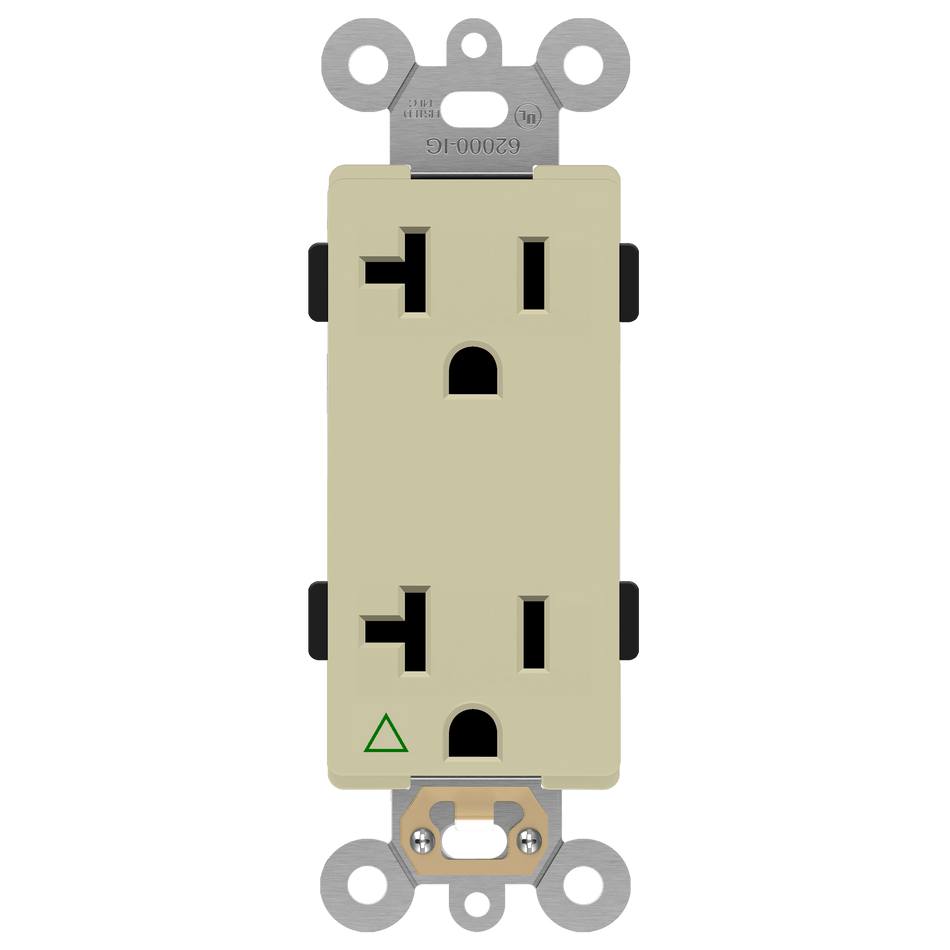 Enerlites 62000-IG-I - Isolated Ground 20A Decorator Duplex Receptacle - Ivory