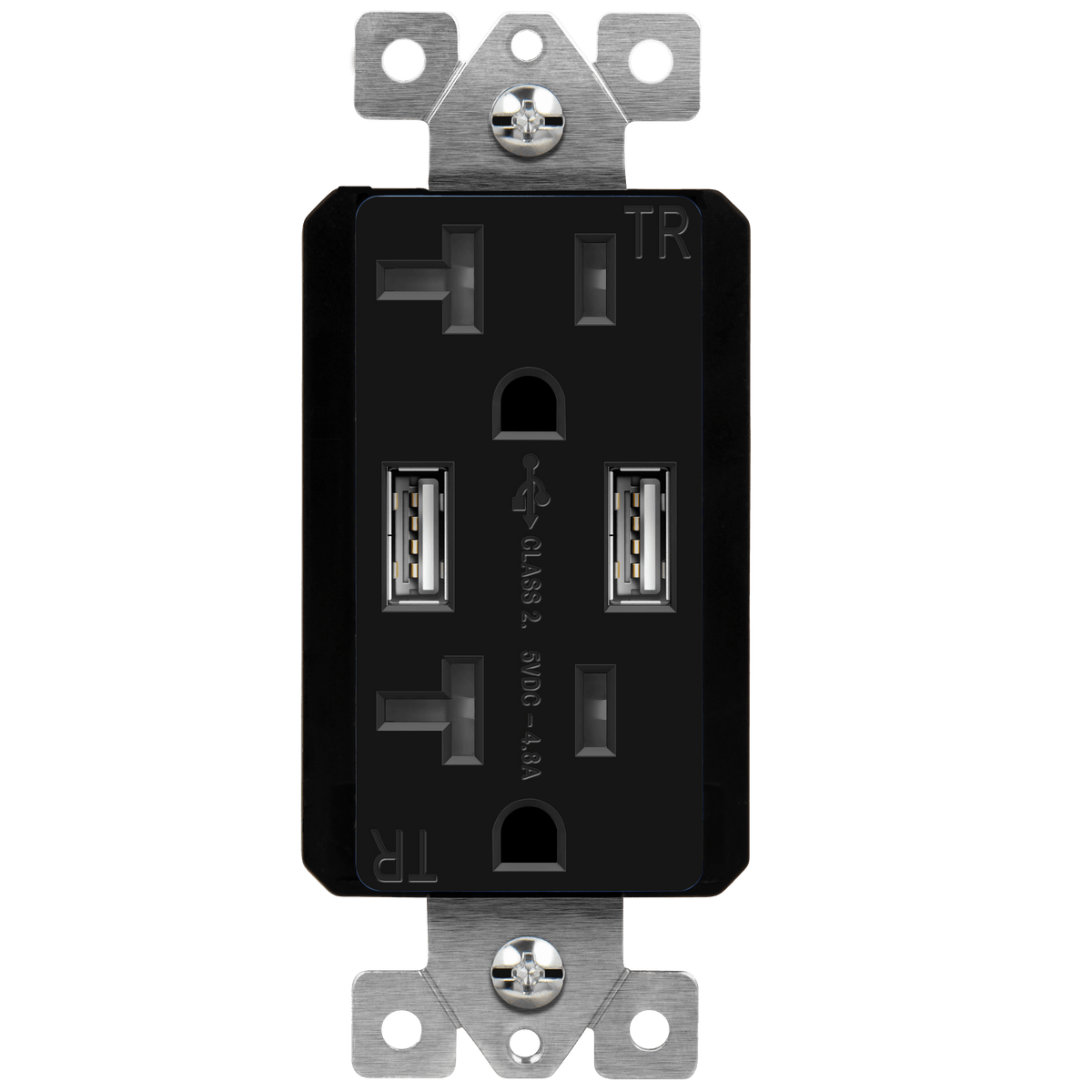 Enerlites 62001-TR2USB-CC-BK - Dual Type-A USB Charger with 20A Duplex Tamper-Resistant Receptacles and Interchangeable Face Covers - Black