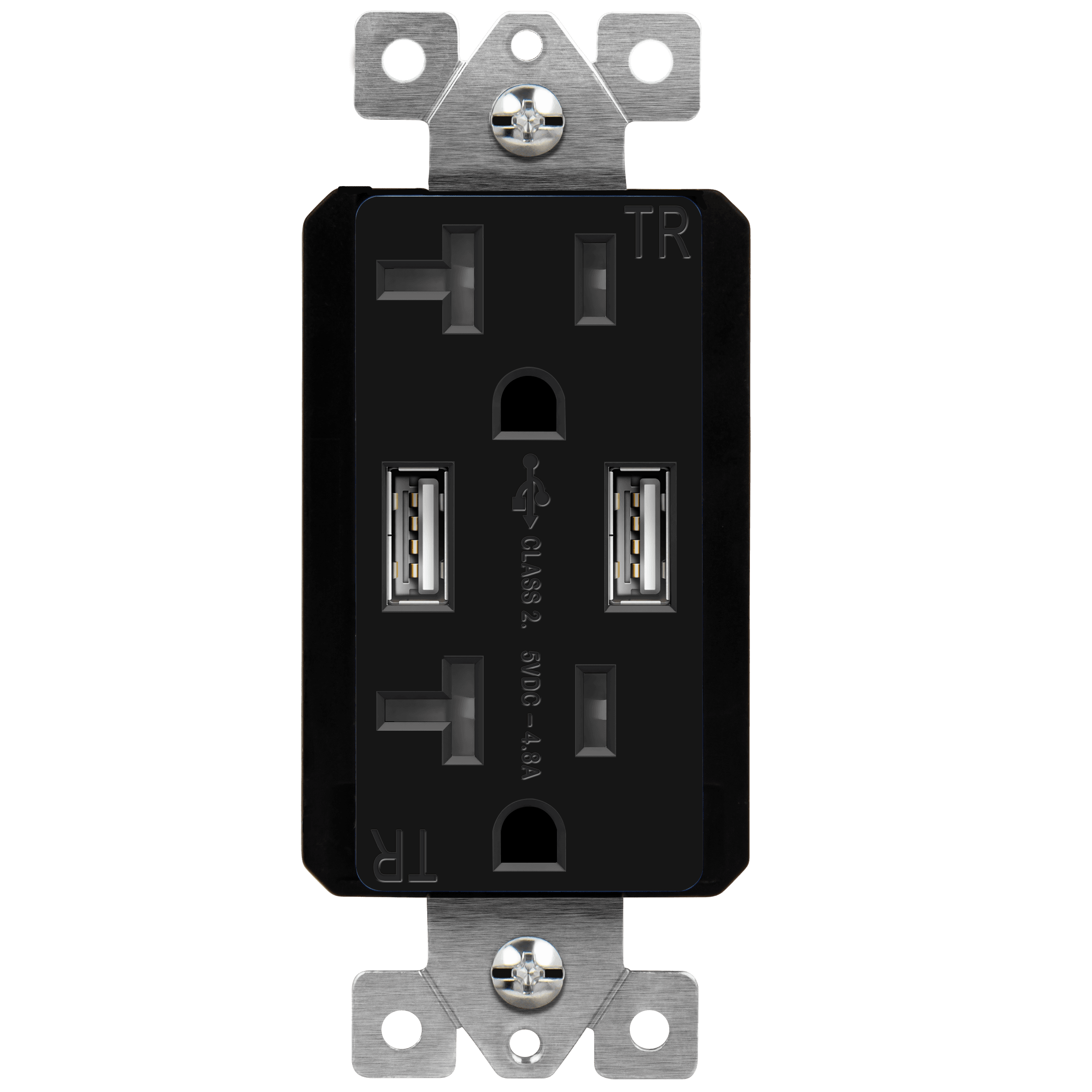 Enerlites 62001-TR2USB-CC-BK - Dual Type-A USB Charger with 20A Duplex Tamper-Resistant Receptacles and Interchangeable Face Covers - Black