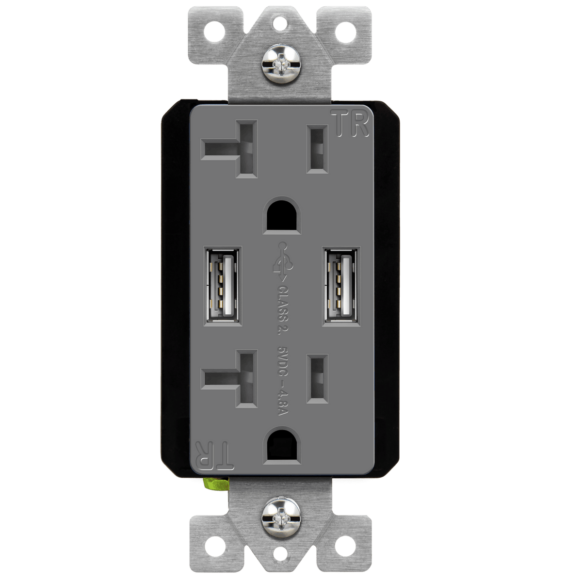 Enerlites 62001-TR2USB-1A1C-GY - USB Wall Outlet, USB-C and USB-A, 5.8amps, Tamper-Resistant 20A Duplex Receptacles - Gray