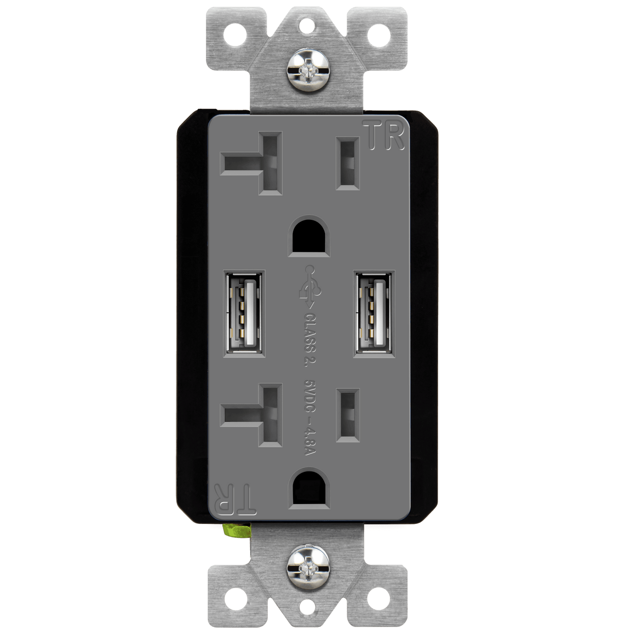 Enerlites 62001-TR2USB-1A1C-GY - USB Wall Outlet, USB-C and USB-A, 5.8amps, Tamper-Resistant 20A Duplex Receptacles - Gray