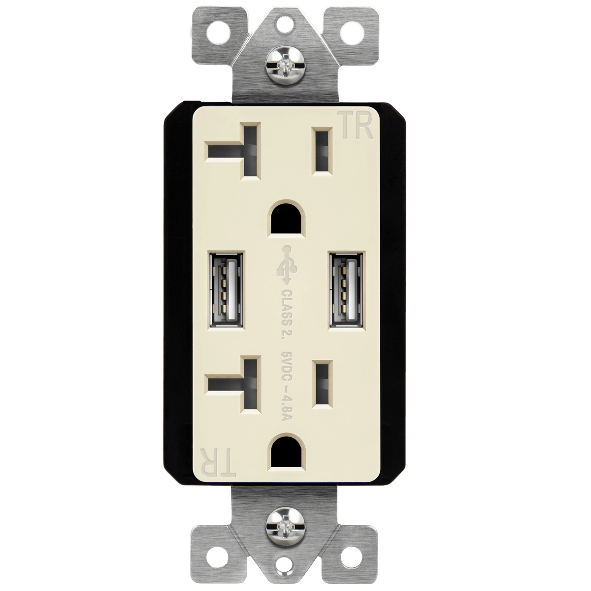 Enerlites 62001-TR2USB-CC-LA - Dual Type-A USB Charger with 20A Duplex Tamper-Resistant Receptacles and Interchangeable Face Covers - Light Almond