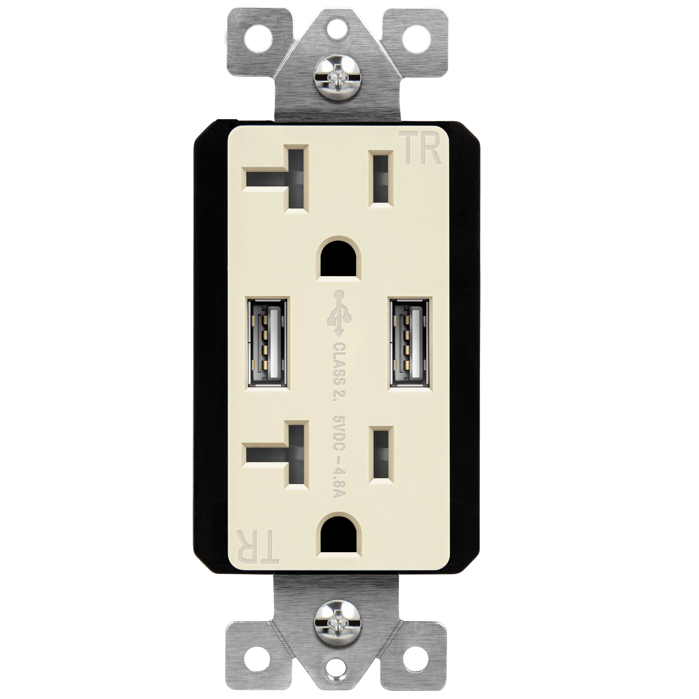 Enerlites 62001-TR2USB-CC-LA - Dual Type-A USB Charger with 20A Duplex Tamper-Resistant Receptacles and Interchangeable Face Covers - Light Almond