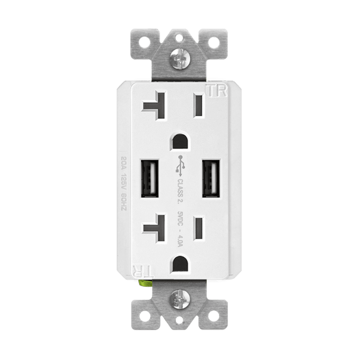 Enerlites 62001-TR2USB-S-W - Dual USB Charger 4A with 20A Tamper-Resistant Duplex Receptacles - White