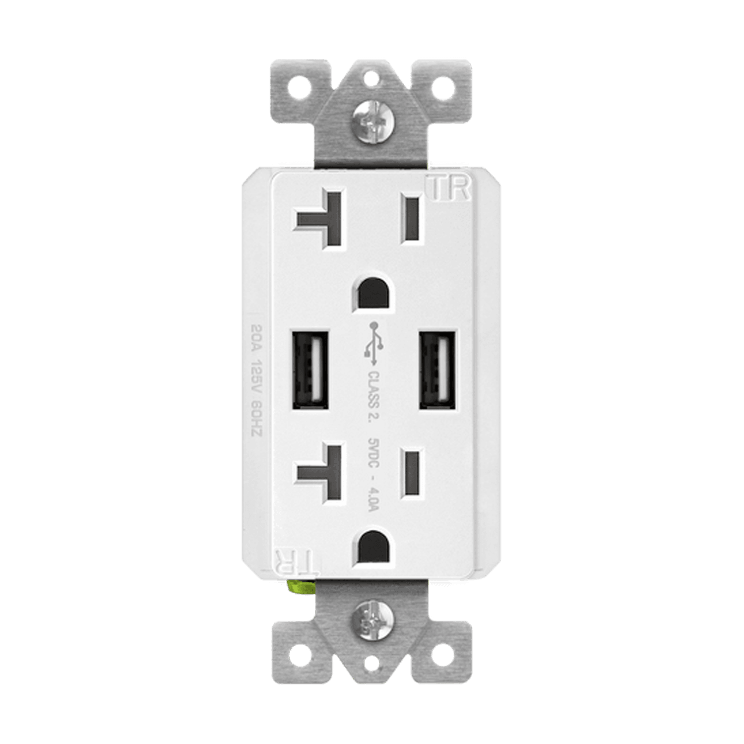 Enerlites 62001-TR2USB-S-W - Dual USB Charger 4A with 20A Tamper-Resistant Duplex Receptacles - White