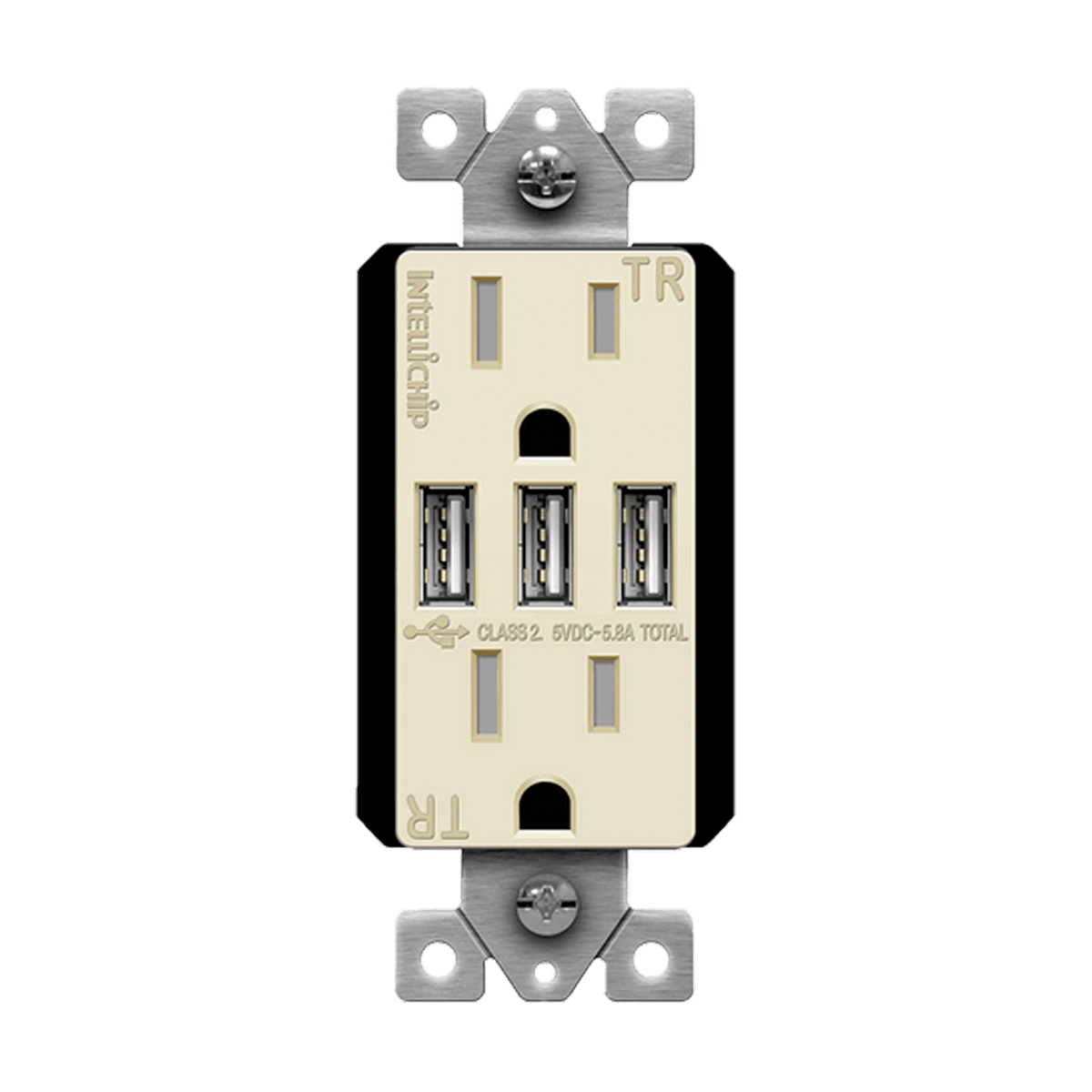 Enerlites 62001-TR3USB-CC-LA - Three Type-A USB Charger with 20A Duplex Tamper-Resistant Receptacles and Interchangeable Face Covers - Light Almond