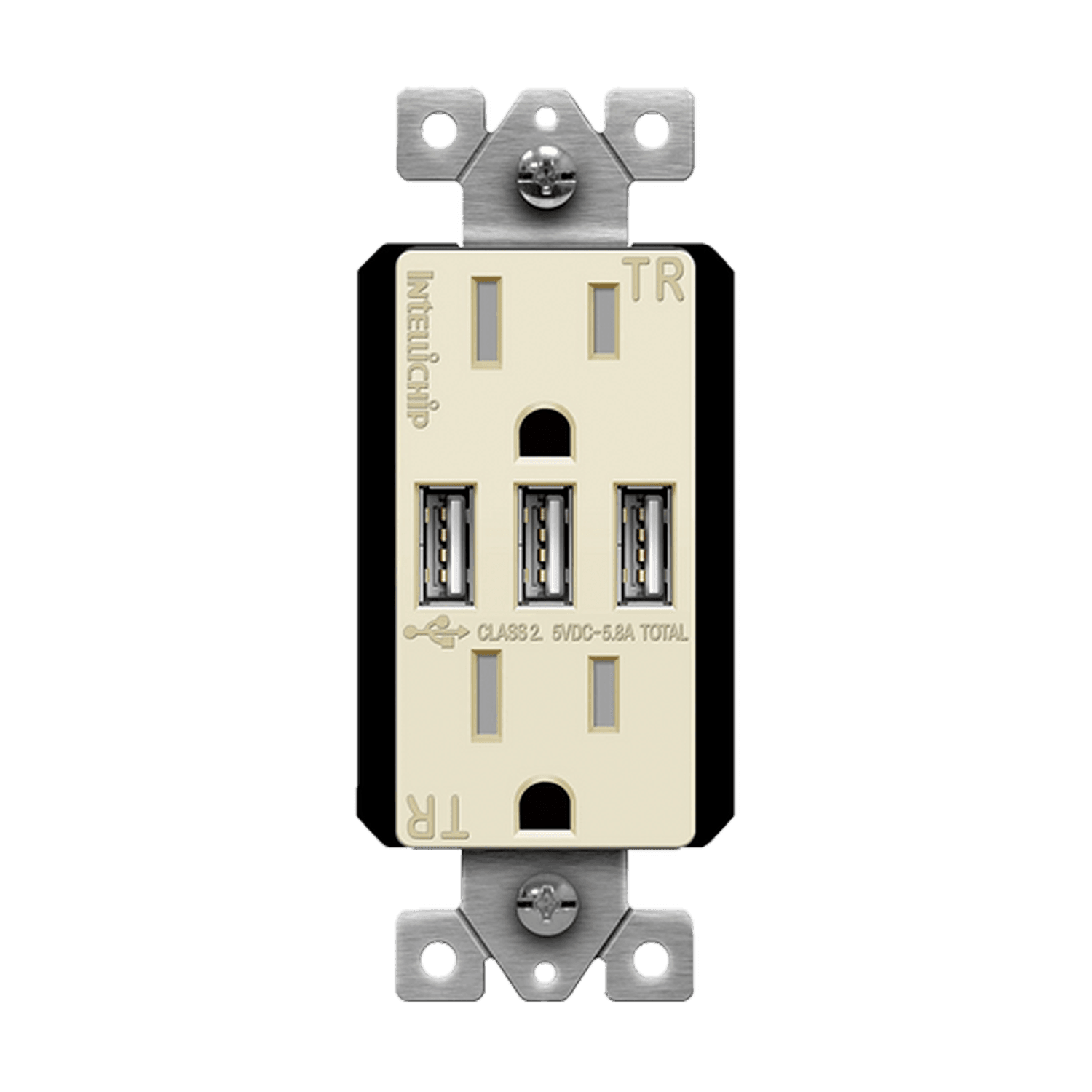 Enerlites 62001-TR3USB-CC-LA - Three Type-A USB Charger with 20A Duplex Tamper-Resistant Receptacles and Interchangeable Face Covers - Light Almond