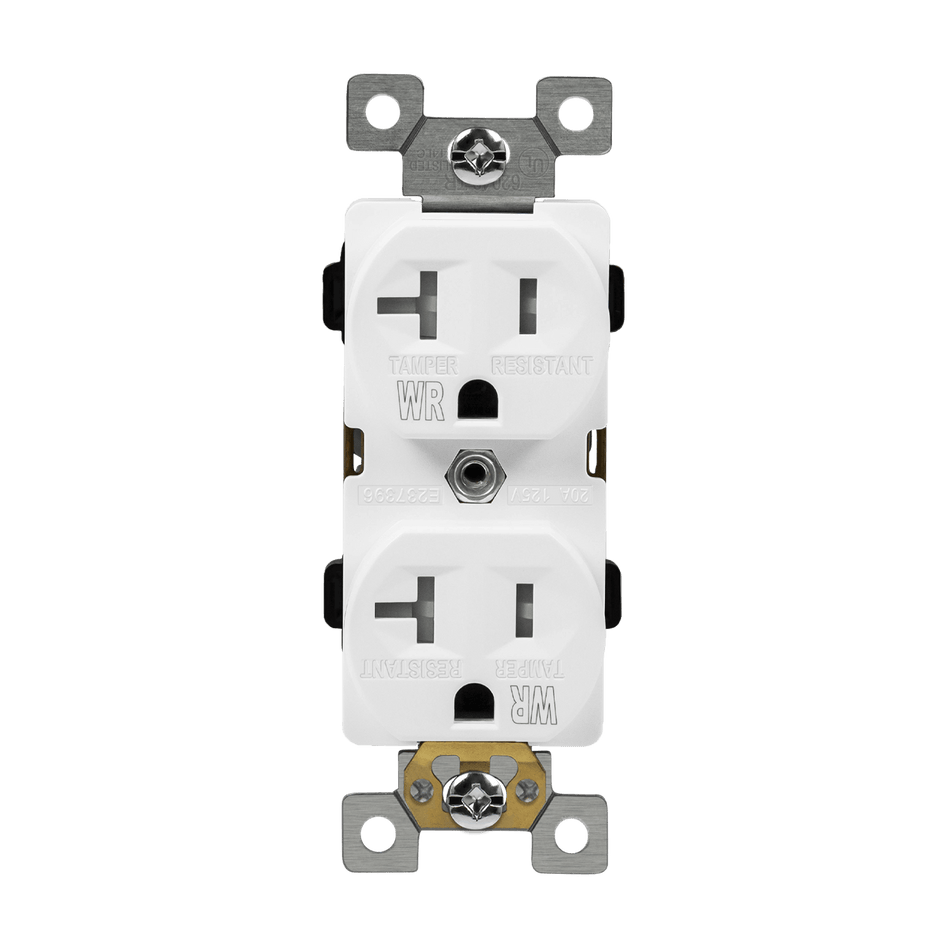 Enerlites 62040-TWR-W - Commercial Grade 20A Tamper and Weather Resistant Duplex Receptacle, 5-20R - White