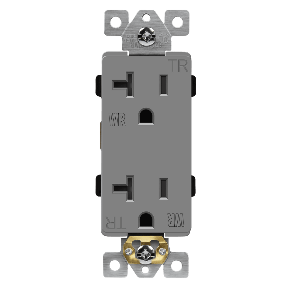 Enerlites 62060-TWR-GY - Commercial Grade 20A Decorator Style Tamper and Weather Resistant Duplex Receptacle, 5-20R - Gray