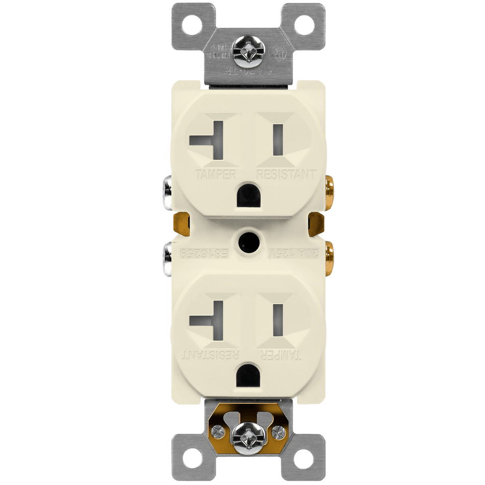 Enerlites 62580-TR-LA - Residential Grade 20A Tamper-Resistant Duplex Receptacle - Light Almond