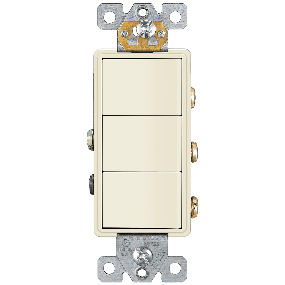 Enerlites 62755-LA - Triple Rocker Switches - Light Almond