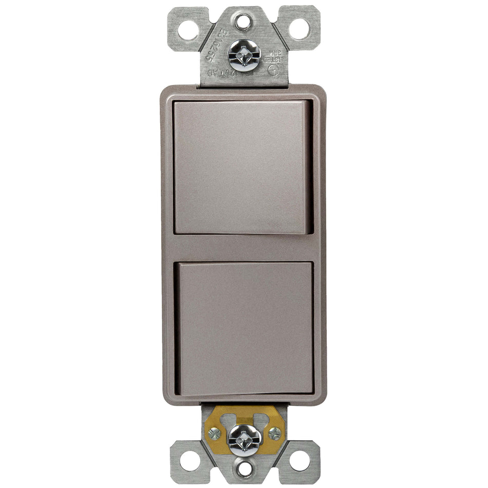 Enerlites 62834-NK - Dual Rocker Switches, Single Pole - Nickel