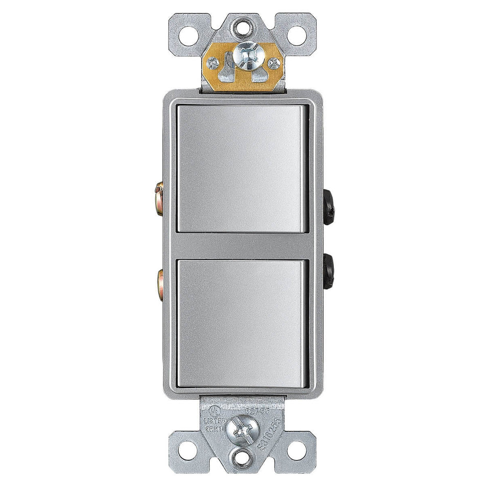 Enerlites 62834-SV - Dual Rocker Switches, Single Pole - Silver