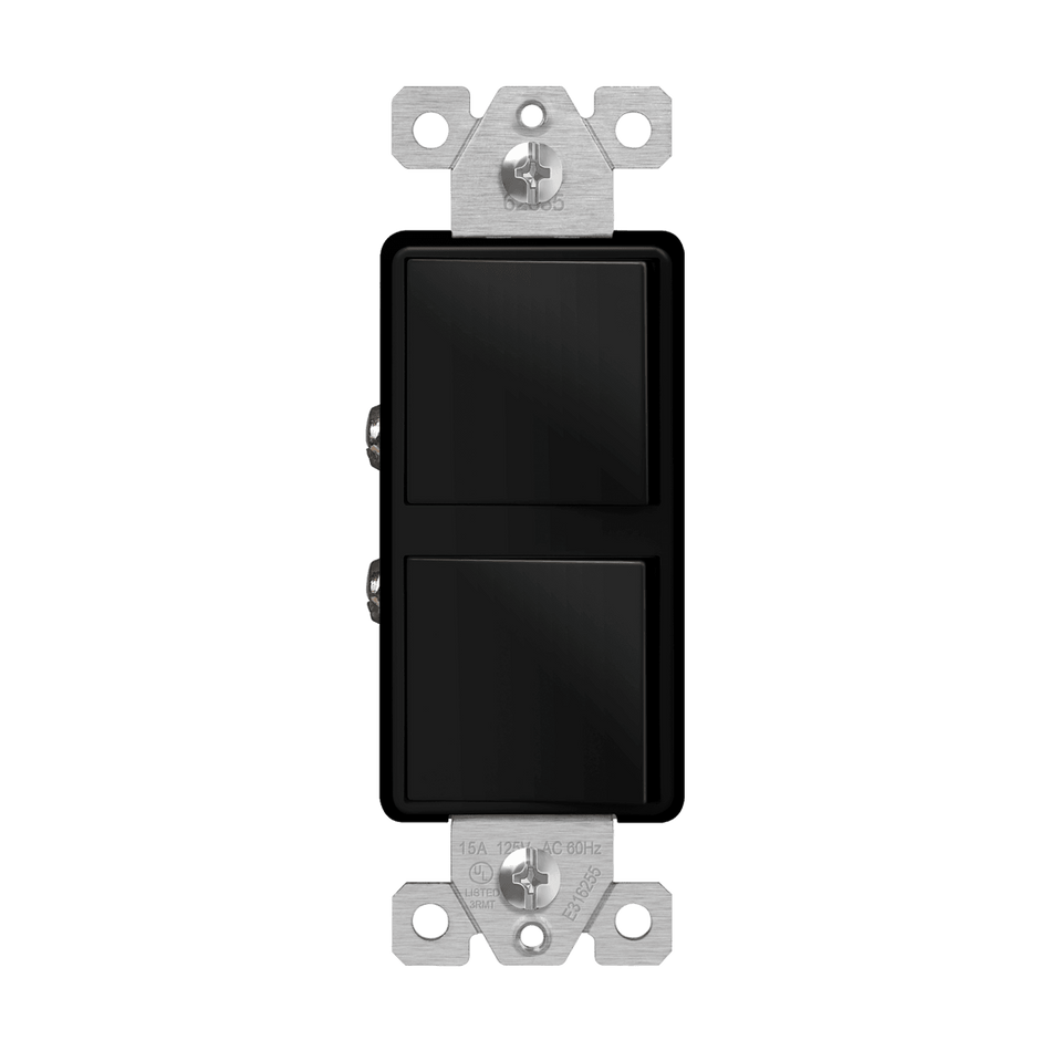 Enerlites 62835-BK - Dual Rocker Switches, Three-Way - Black