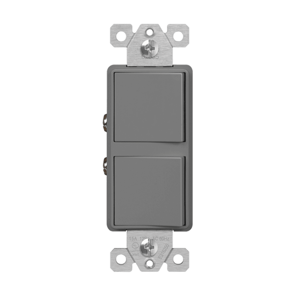 Enerlites 62835-GY - Dual Rocker Switches, Three-Way - Gray