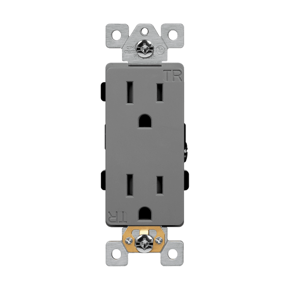 Enerlites 63150-TR-GY - Industrial Grade Heavy Duty 15A Decorator Tamper Resistant Receptacle, 5-15R - Gray