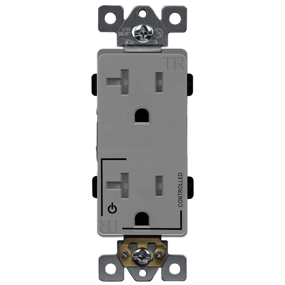 Enerlites 63200-TR-PLH-GY - Half Controlled 20A Tamper-Resistant Decorator Style Plug Load Receptacle, 5-20R - Gray