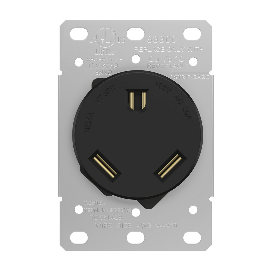Enerlites 63300-BK - Industrial Grade Flush Mount Receptacle, 30A, TT-30R - Black