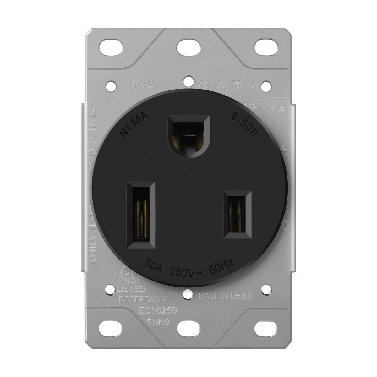 Enerlites 65500 - 50 Amp, 250V, 2-Pole, 3-Wire, NEMA 6-50R - Black