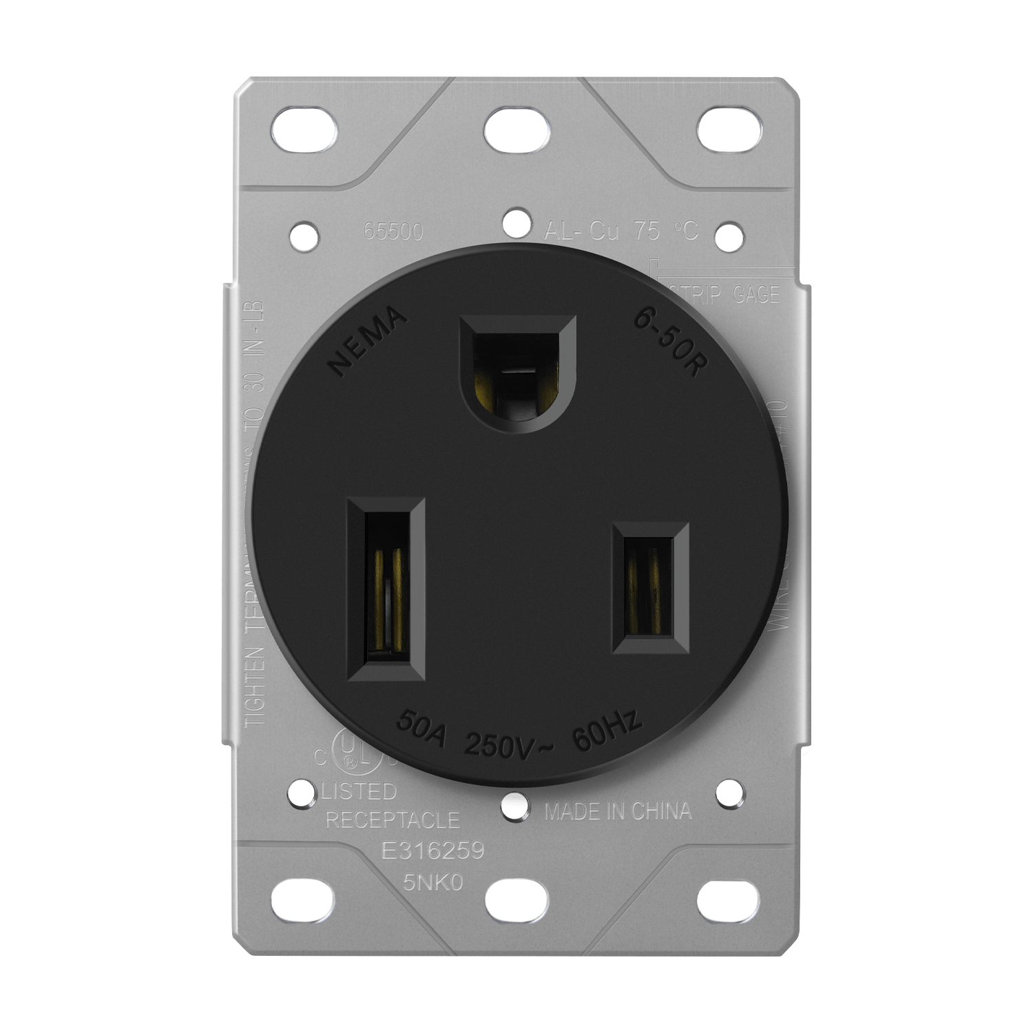 Enerlites 65500 - 50 Amp, 250V, 2-Pole, 3-Wire, NEMA 6-50R - Black