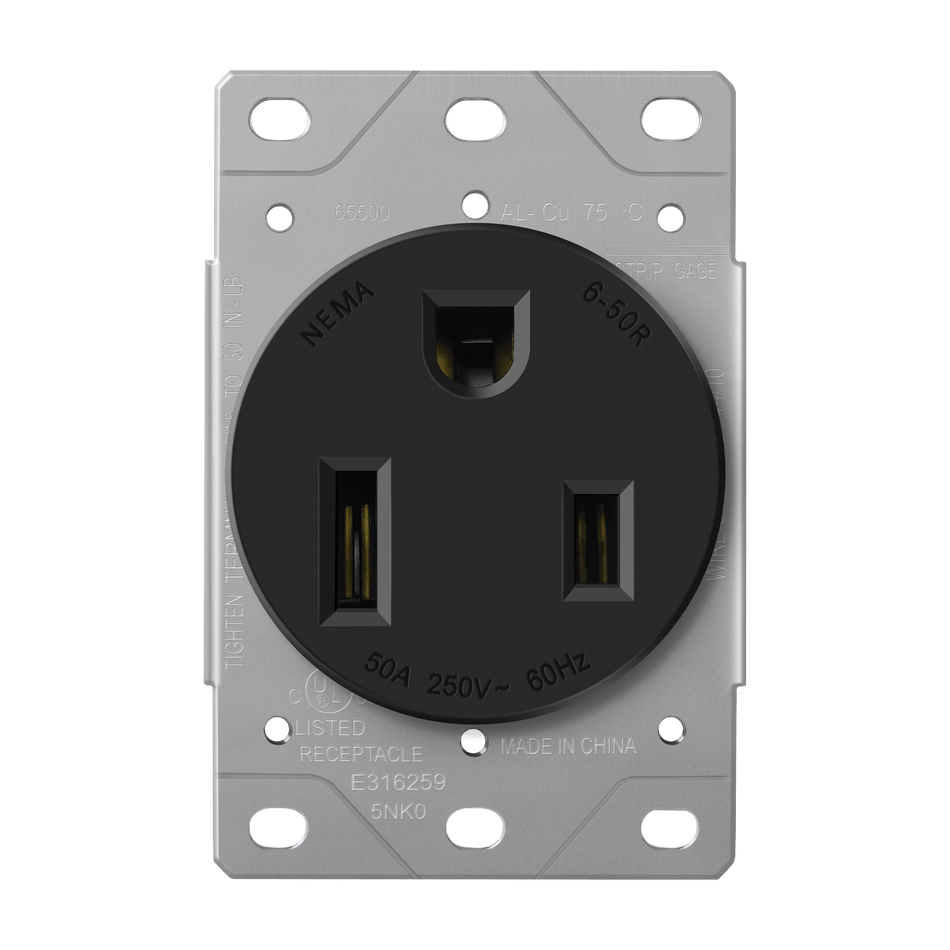 Enerlites 65500 - 50 Amp, 250V, 2-Pole, 3-Wire, NEMA 6-50R - Black