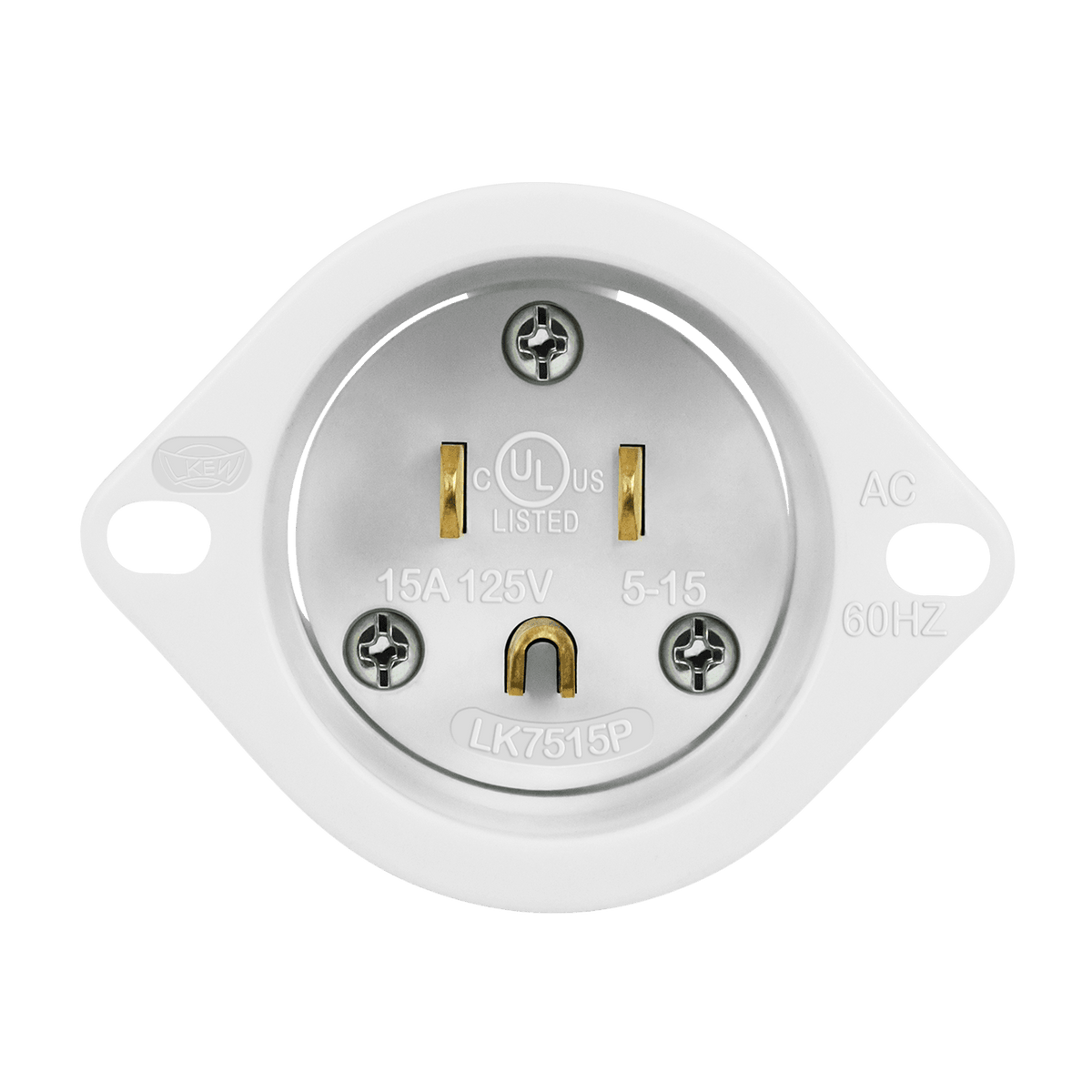 Enerlites 66203-W - Straight Blade Flanged Inlet, 15A, 5-15PFI - White