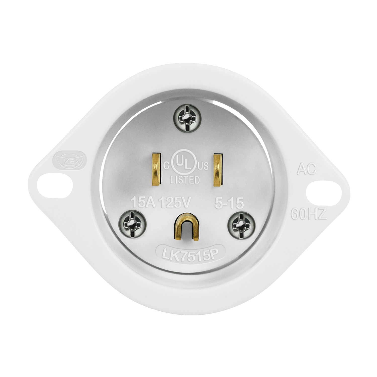 Enerlites 66203-W - Straight Blade Flanged Inlet, 15A, 5-15PFI - White