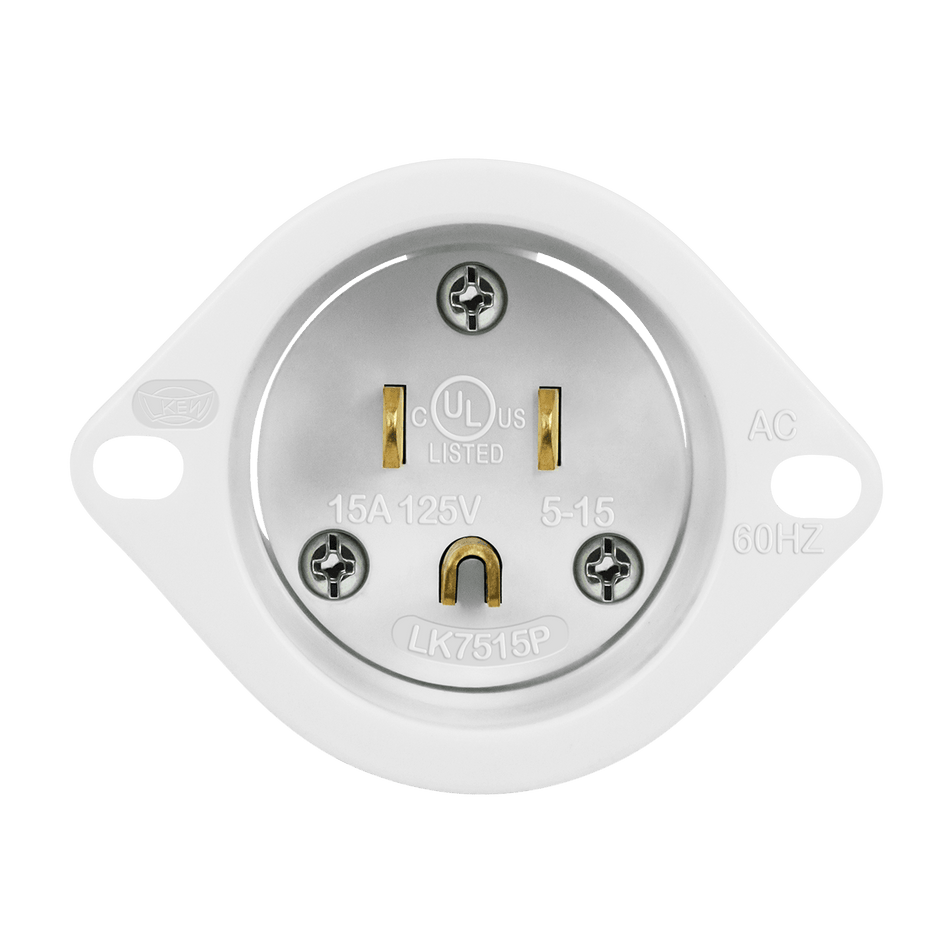 Enerlites 66203-W - Straight Blade Flanged Inlet, 15A, 5-15PFI - White