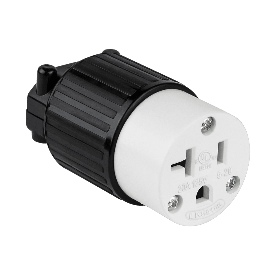 Enerlites 66211-BK - Straight Blade Cord Connector, 20A, 5-20C - Black