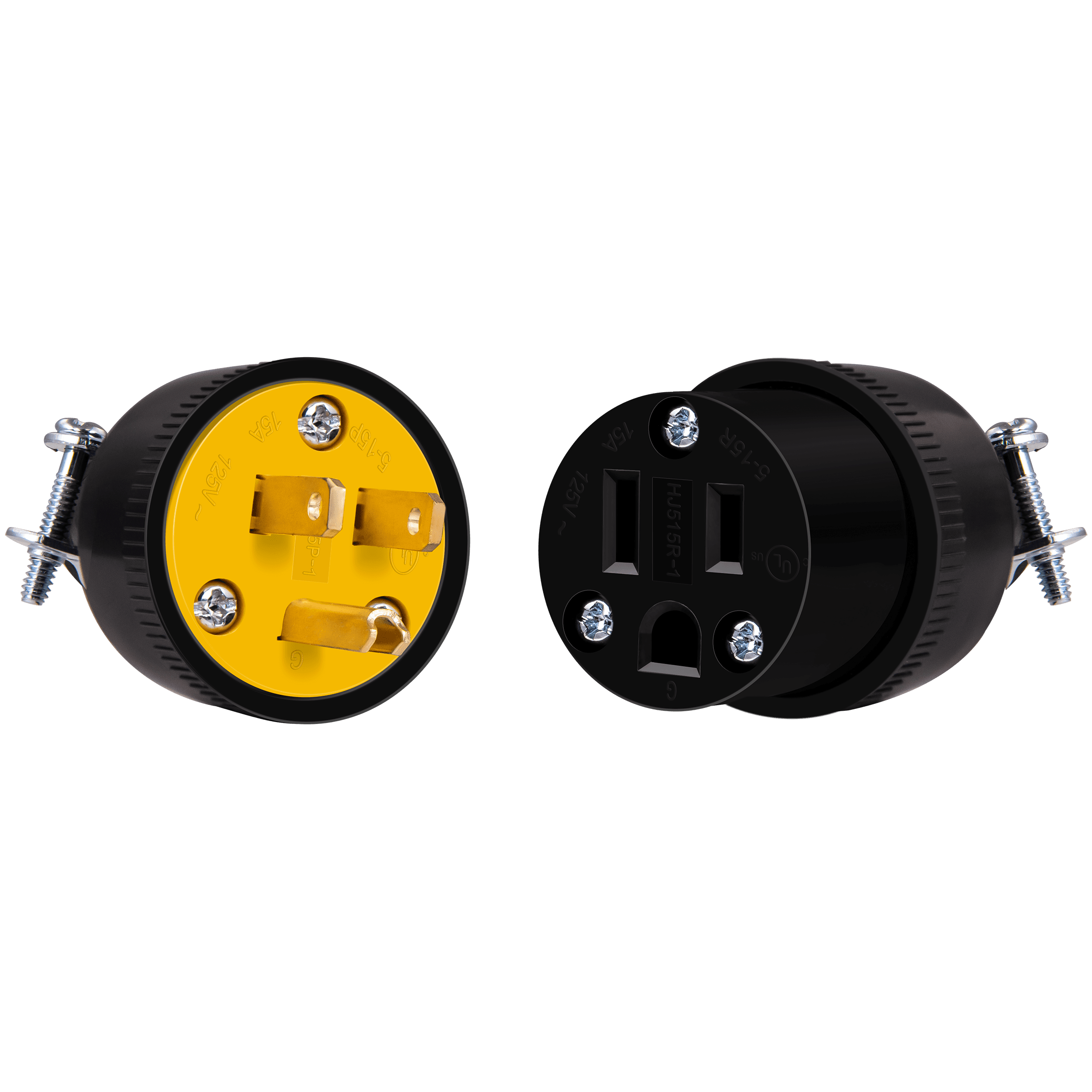 Enerlites 66212-BK - 15 Amp 125Volt 60 Hz Straight Blade Plug and Connector Combo NEMA 5-15P/R - Black