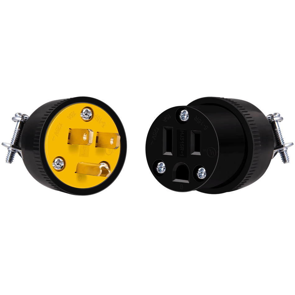 Enerlites 66212-BK - 15 Amp 125Volt 60 Hz Straight Blade Plug and Connector Combo NEMA 5-15P/R - Black