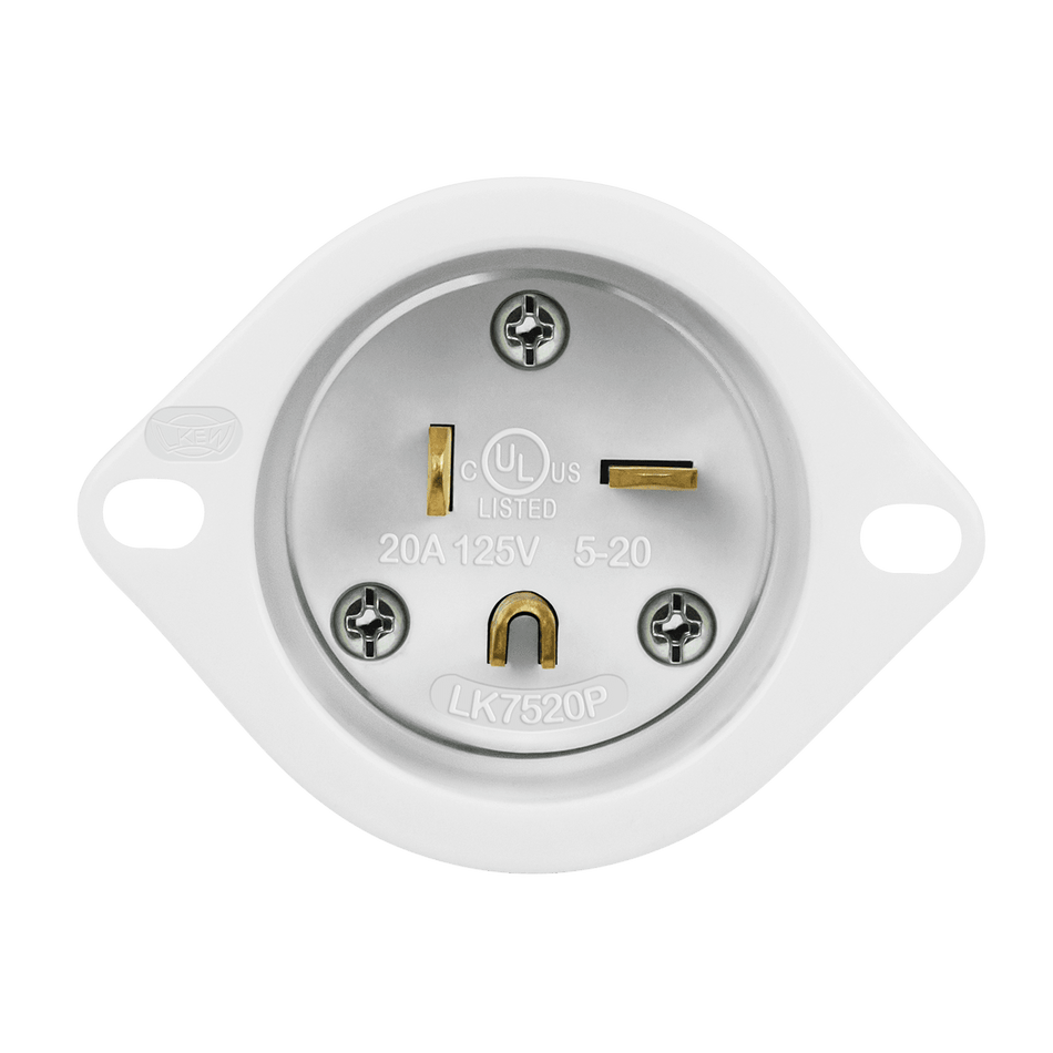 Enerlites 66213-W - Straight Blade Flanged Inlet, 20A, 5-20PFI - White
