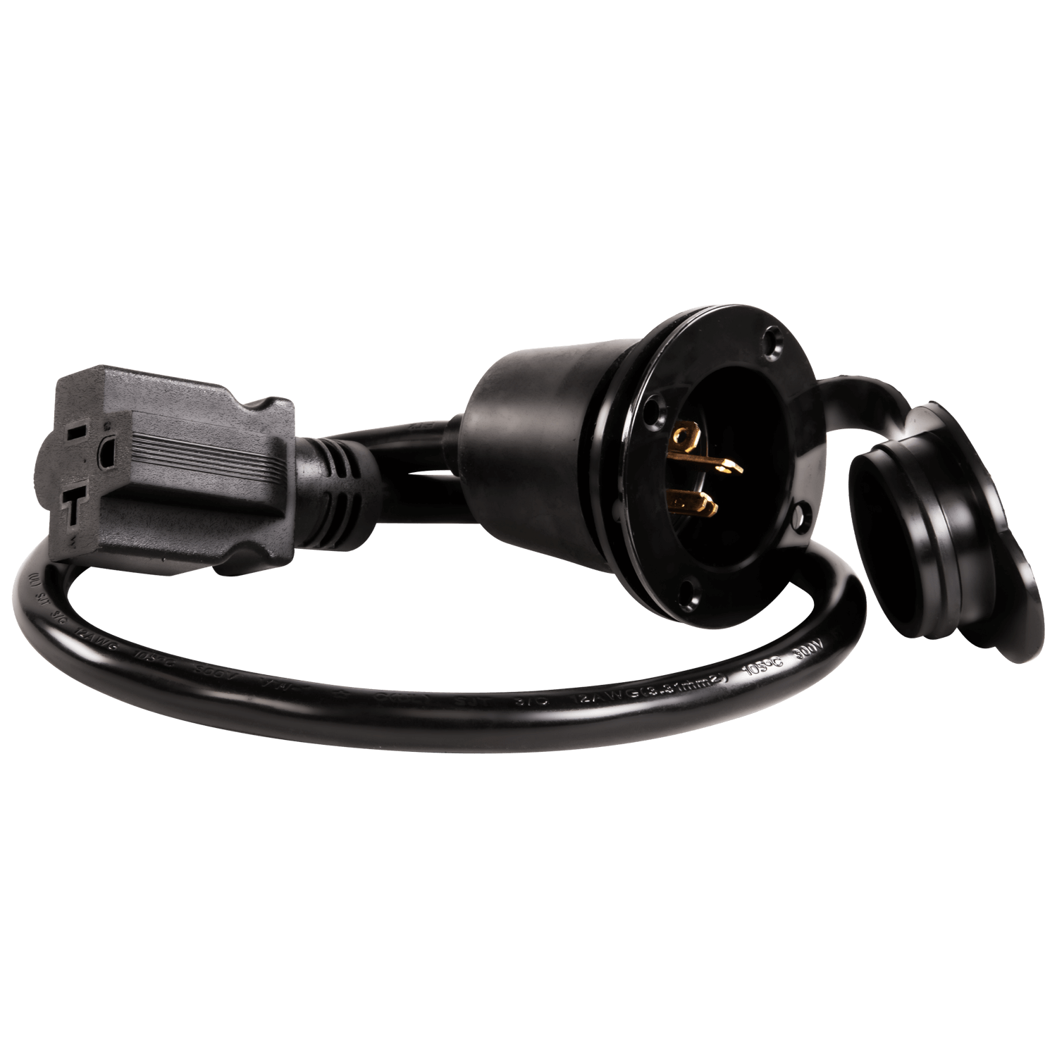 Enerlites 66205-BK - Flanged Inlet 22 Inch Extension Cord 20Amp NEMA 5-20P - Black