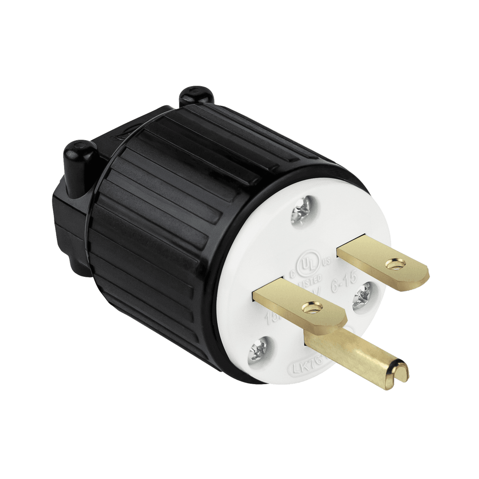 Enerlites 66220-BK - Straight Blade Plug, 15A, 6-15P - Black